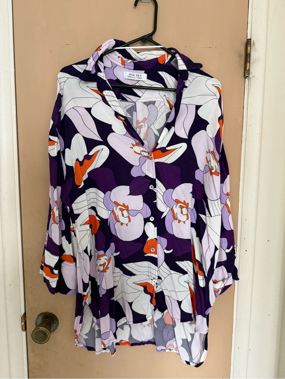 Ava Sky Purple Floral Button-Down Blouse